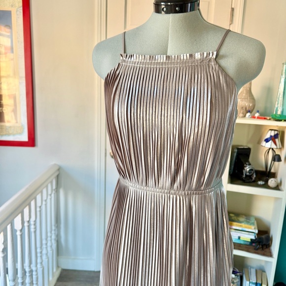 Banana Republic Silver Pleated Fit-and-Flare Midi Dress (size 0) - Picture 4 of 14